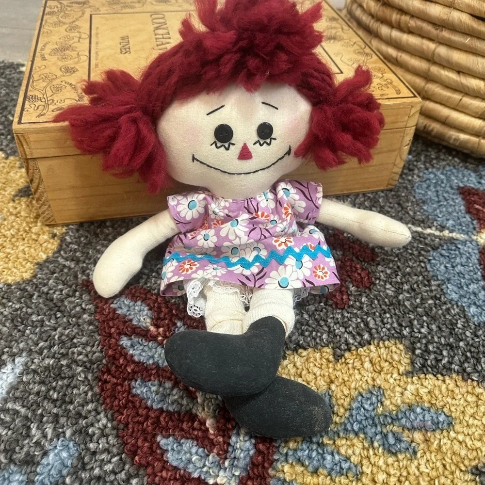 Vintage Handmade Plush Rag Doll Raggedy Ann Boho Dress Dolly